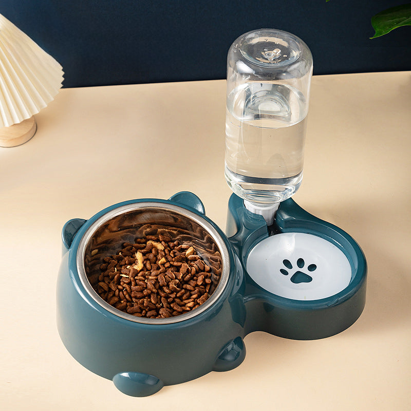 Cat Food And Water Bowl Set - 16 Degree Tilted Dog Dish With Water Dispenser Removable Pet Feeder Bowl Dog Drinking And Eating Bowl Detachable Pet Feeder Bowl For Cats And Dogs
