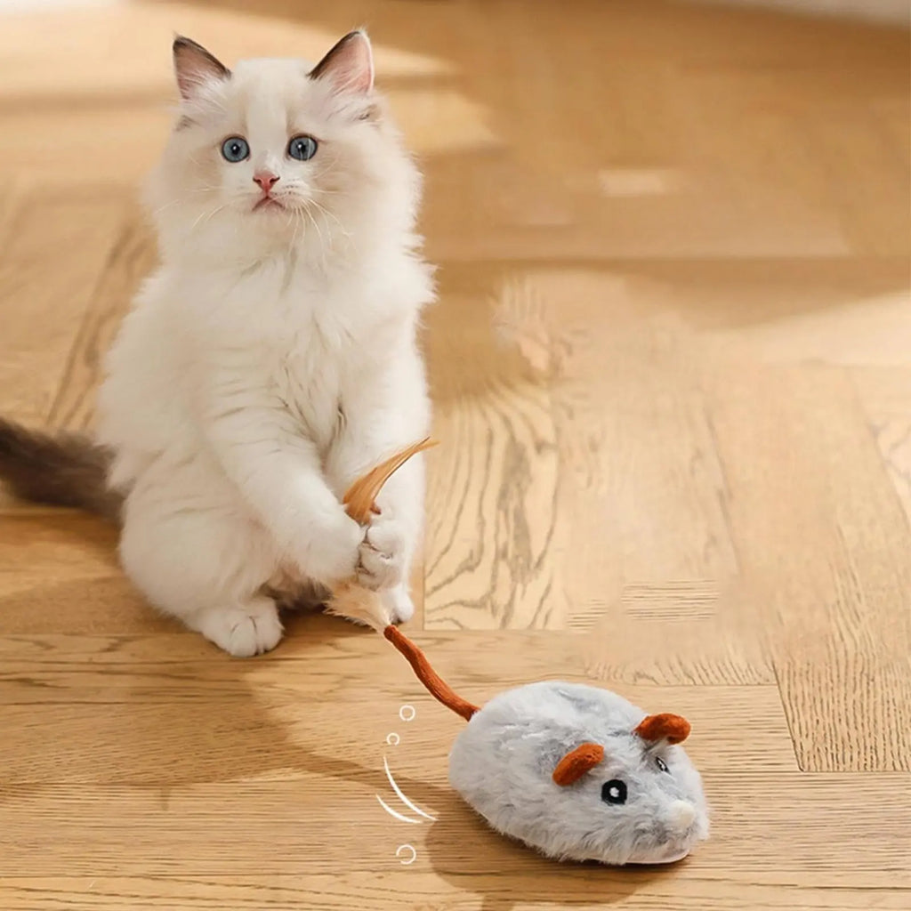 Rechargeable Feline Mouse Toy Automatic Moving Interactive Feline Mouse Realistic Sound Obstacle Avoidance for Cats, Indoor