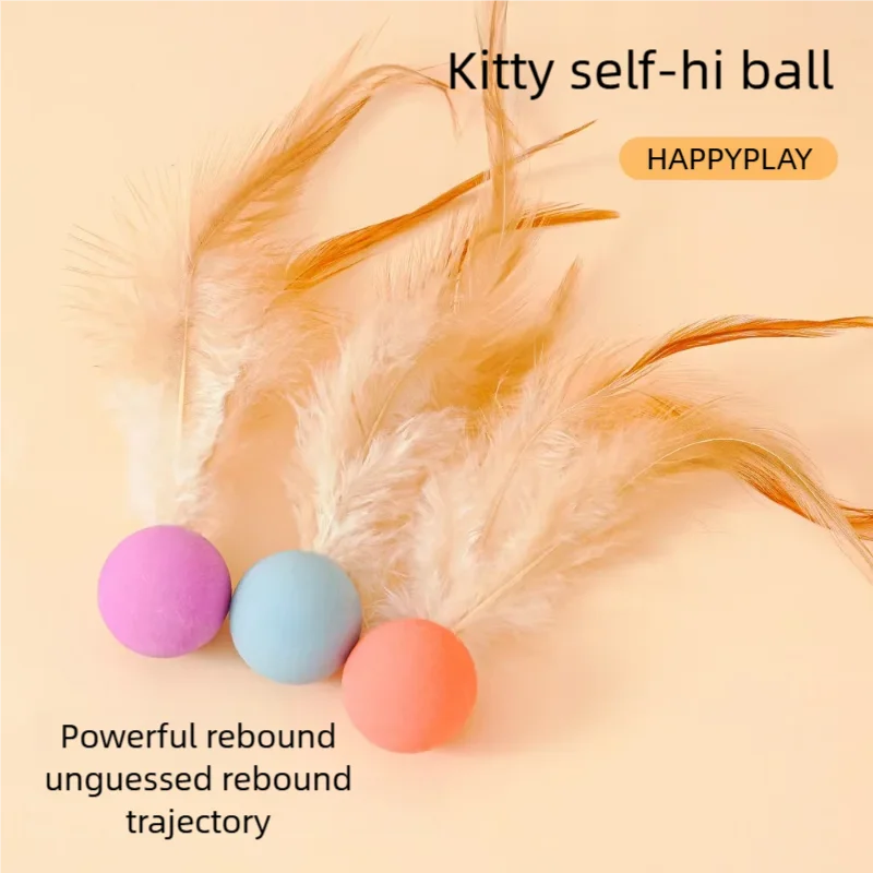 5pcs random color Funny Cat Elastic Ball Toy Interactive Balls Pet Supplies Feather Football Toys Dog Playthings Kitten
