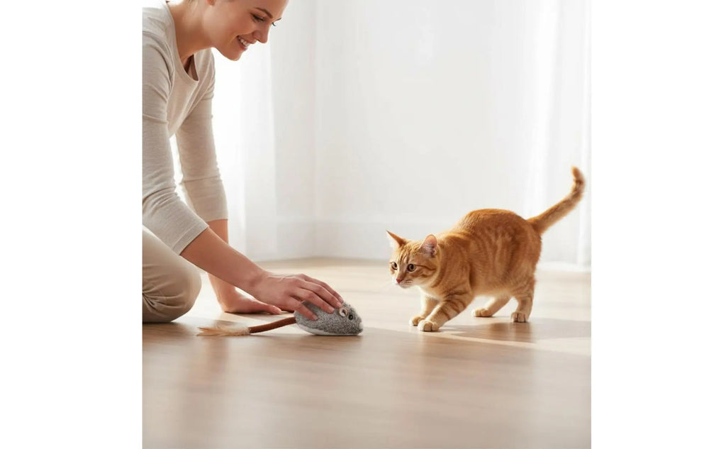 Rechargeable Feline Mouse Toy Automatic Moving Interactive Feline Mouse Realistic Sound Obstacle Avoidance for Cats, Indoor