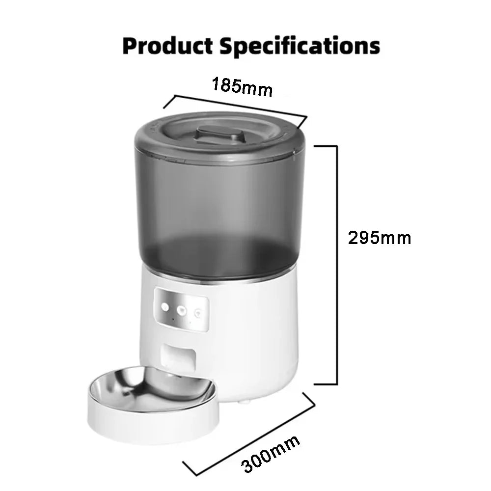 Automatic Pet Feeder 4L Capacity Smart Timer Tuya Control Food Dispenser with Stainless Steel Bowl Dogs Cats Feeding Supplies