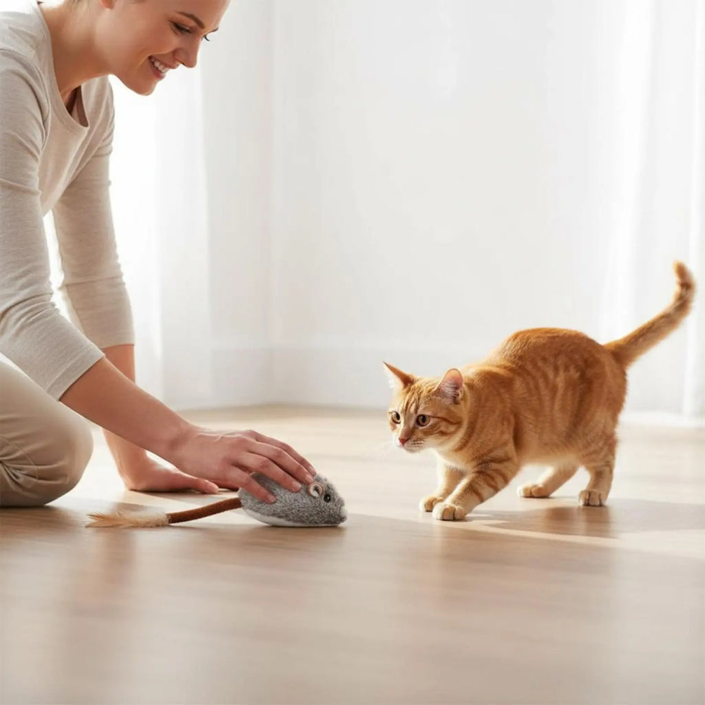 Rechargeable Feline Mouse Toy Automatic Moving Interactive Feline Mouse Realistic Sound Obstacle Avoidance for Cats, Indoor