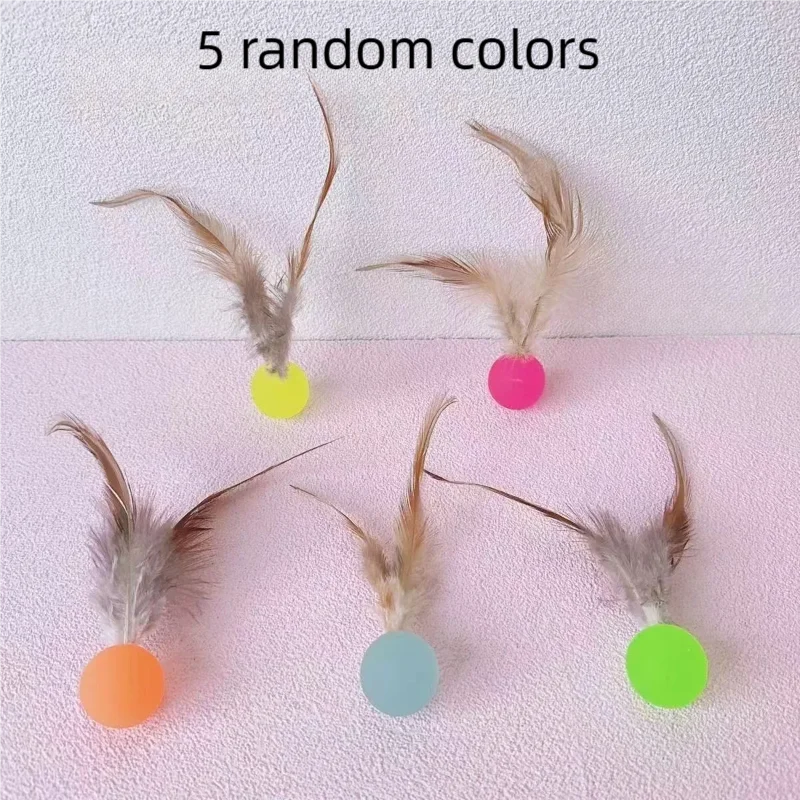 5pcs random color Funny Cat Elastic Ball Toy Interactive Balls Pet Supplies Feather Football Toys Dog Playthings Kitten