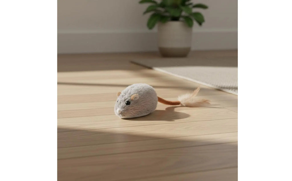 Rechargeable Feline Mouse Toy Automatic Moving Interactive Feline Mouse Realistic Sound Obstacle Avoidance for Cats, Indoor