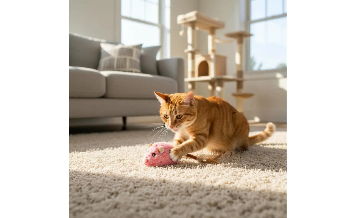 Rechargeable Feline Mouse Toy Automatic Moving Interactive Feline Mouse Realistic Sound Obstacle Avoidance for Cats, Indoor