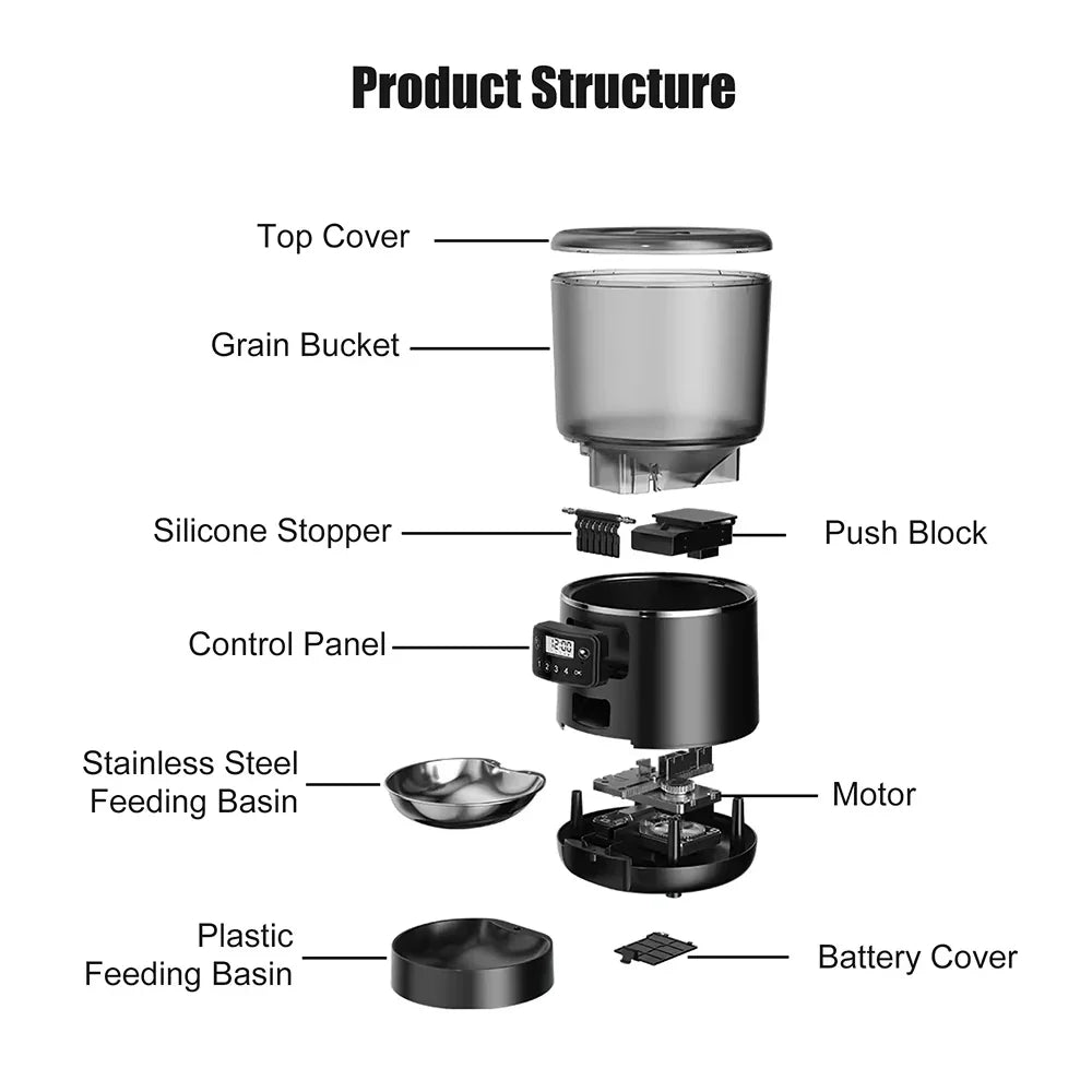 Automatic Pet Feeder 4L Capacity Smart Timer Tuya Control Food Dispenser with Stainless Steel Bowl Dogs Cats Feeding Supplies