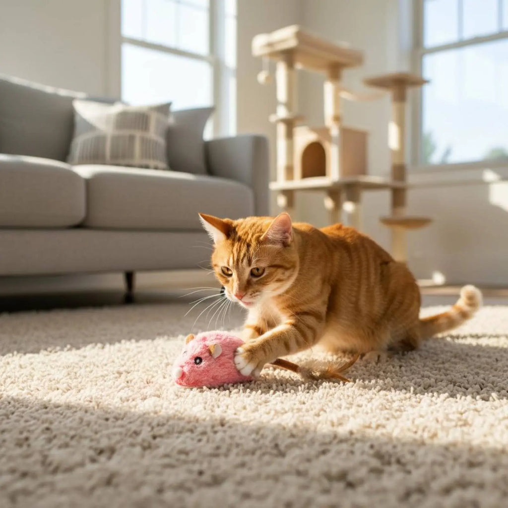 Rechargeable Feline Mouse Toy Automatic Moving Interactive Feline Mouse Realistic Sound Obstacle Avoidance for Cats, Indoor