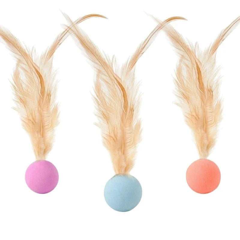 5pcs random color Funny Cat Elastic Ball Toy Interactive Balls Pet Supplies Feather Football Toys Dog Playthings Kitten
