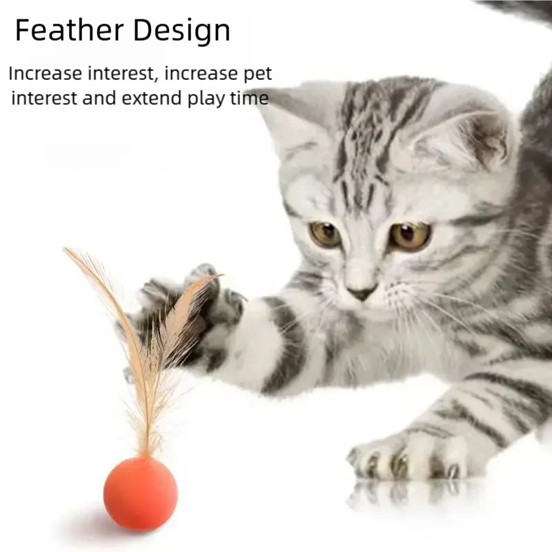 5pcs random color Funny Cat Elastic Ball Toy Interactive Balls Pet Supplies Feather Football Toys Dog Playthings Kitten