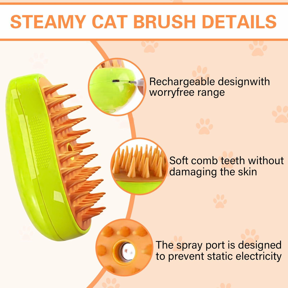 Steamy 3-in-1 Steam Pet Grooming Brush Self-Cleaning Hair Removal for Cats OPEN